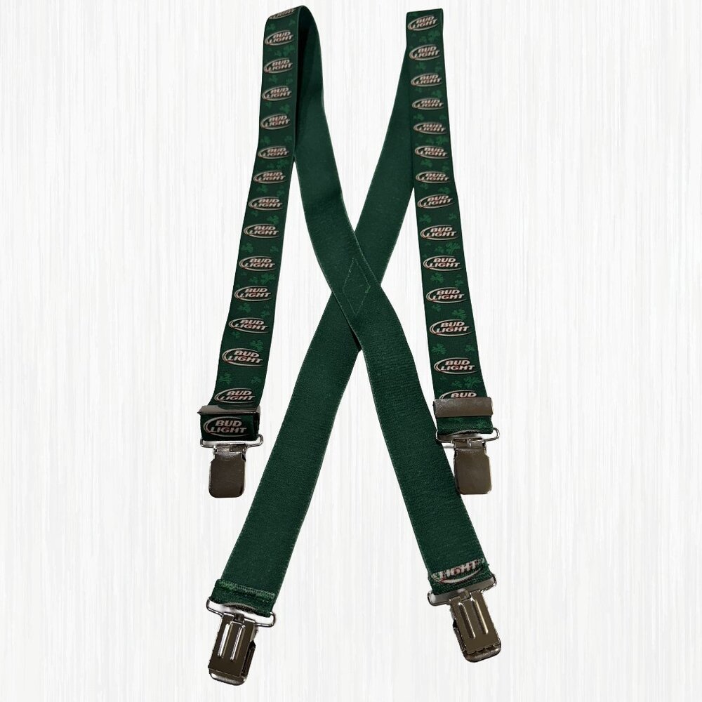 RARE Vintage Bud Light Irish Suspenders Shamrock St. Patrick’s Day Green Braces